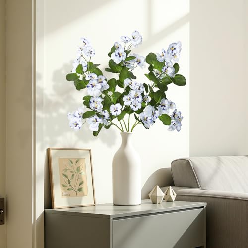 3Pack Artificial Pansy Flowers Silk Flowers Arrangements 35In Artificial Fake Flowers with Long Stems Spring Flower Bouquets for Vase Home Wedding Party Table Centerpiece Decor(White) - color: White