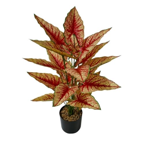 Aglaonema Plant with Variegated Green and Red Leaves, Fake Tree Leaf Simulation Flower Bonsai for Party Decoration Artificial Plants Floor Home Room Decor Ornament (Red No Flowerpot, 75cm) - color: Red No Flowerpot, size: 75cm