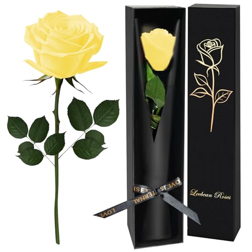 Yellow Single Forever Roses Luxury Gift for Women/Men, Fresh Flowers Bouquet for Girlfriend, Wife, Mom, Anniversary, Valentine's Day, Wedding, Graduation, Christmas, Birthday, Unique Presents for Her - color: Yellow