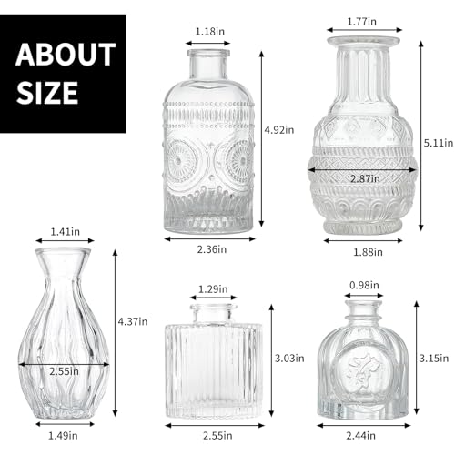 Fixwal Set of 5 Bud Vases, Small Vase for Flowers, Glass Vase for Home Decor, Wedding Decorations, Clear Flower Vases for Centerpieces, Vintage Vase for Home Decor - color: Clear, size: 5pcs