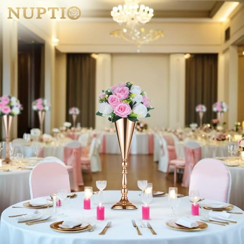NUPTIO Flower Centerpieces for Wedding Tables: Pink & White Artificial Flower Ball Arrangement for Weddings Party - 2 Pcs Fake Floral Rose for Birthday Bridal Shower Decorations - color: Pink & White, size: 2 Pcs