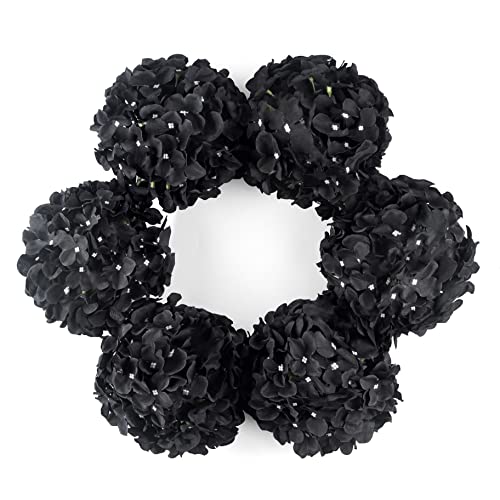 DuHouse 8.7" Artificial Hydrangea Silk Flower Heads with Stem Fake Black Hydrangeas Flowers for DIY Wedding Centerpiece Home Decor Pack of 6 (Black) - color: Black