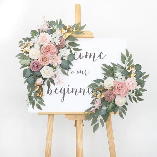 Arch Flowers (Pack of 2) for Wedding Ceremony Arbor and Reception Backdrop Decoration Wedding Welcome Signs Floral Birthday Party Decoration(White Pink) - color: White Pink