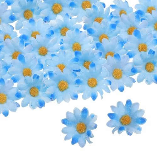 uxcell 100pcs Artificial Daisies Flower Heads,1.6" Silk Fake Daisies Heads Mini Daisies Artificial Flowers Bulk for DIY Wedding Bouquets Centerpieces Party Home Decorations, Blue/Orange - color: Blue