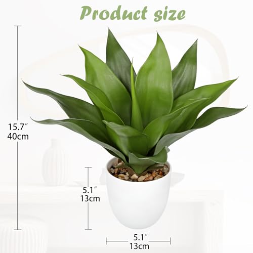 Fake Agave Plants 15.7 inch Large Artificial Plants in White Pot Faux Agave Plant Realistic Fake Plant for Home Decor Office Table Living Room Desk Bathroom Dining Centerpieces Balcony Indoor Decor - color: Agave -White