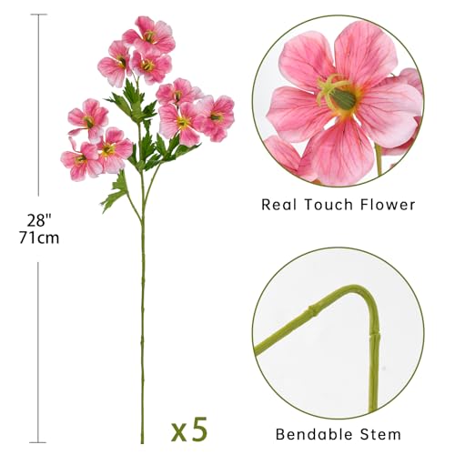 Hollyone 9 Heads Dark Pink Artifical Lilies Flowers 5Pcs Faux Stargazer Lily Flowers Plants Bush Arrangement Bouquets Fake Lily Stem Plant for Indoor Home Decor Table Office Party Wedding Decoration - color: Dark Pink