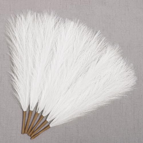 Ureymx Faux Pampas Grass Decor 17.7 Inch 6pcs, Artificial Pampas Grass Fluffy Home Decor, Short Vase Room Decor pompous Grass Flower Arrangement for Boho Home Wedding Decoration (Milky White) - color: Milky White, size: 17 Inch 6 Pcs