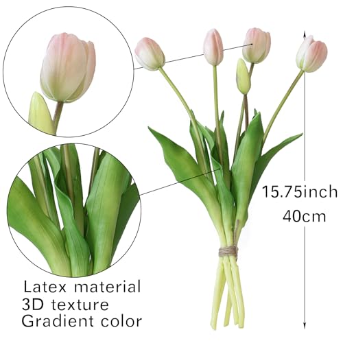 DUYONE 15Pcs Artificial Tulips Flowers, Soft Touch Realistic Latex Tulips Bouquet for Home Office Wedding Party Garden Decor, Fake Flowers for Dining Table Living Room Spring-B Powder Pink - color: B Style-15pcs Powder Pink(no Vase)