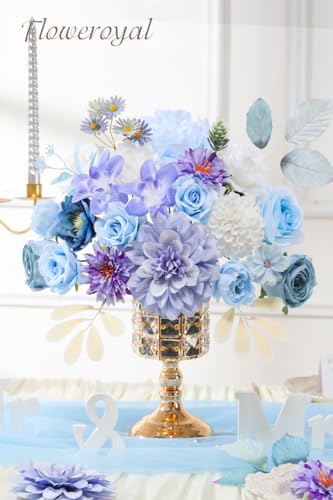 Floweroyal Artificial Flowers Combo Purple Flowers Mix Silk Flowers Dahlia Roses with Stems for DIY Wedding Bridal Bouquets, Baby Shower, Floral Arrangement, Table Centerpieces, Home Decorations. - color: Fairy Purple
