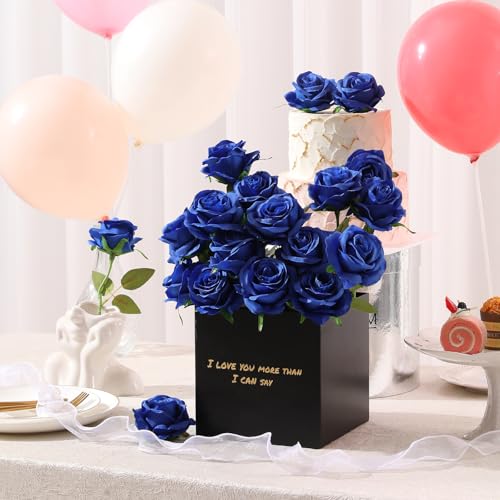 Tifuly Royal Blue Roses Artificial Flowers -12 pcs Realistic Single Long Stem Fake Silk Roses Bouquet for Party Home Wedding Centerpiece Office DIY Decor - color: Royal Blue