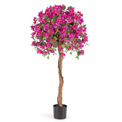 Goplus 53” Bougainvillea Artificial Tree, Faux Silk Flower Tree in Pot w/ 576 Flowers, 288 Leaves, Tall Fake Floor Plant, Artificial Plants for Indoor Outdoor Bedroom Living Room Decor - color: Red, size: 1 Pack