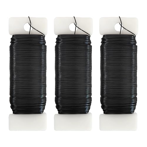 22 Gauge Black Floral Wire 3 Pack 114 Yards Flexible Paddle Wire for Christmas Wreath Tree,Crafts,Garland and Floral Arrangements (3, Black, 114 Yards) - color: Black