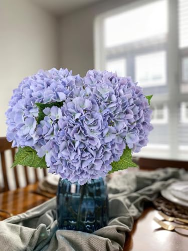 JINWOE Boho Hydrangea Artificial Flowers,3pcs 21" Latex Real Touch Flowers, Faux Flowers Fake Artificial Hydrangeas with Stems for Bouquet Table Centerpieces （Light Purple） - color: Purple