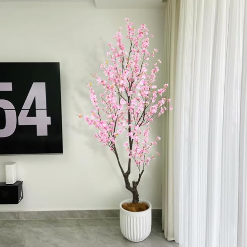 Faux Cherry Blossom Tree 8FT Aritifical Pink Flower Tree Indoor,Fake Cherry Blossom Tree for Home Decor Gift - color: Pink-ap05