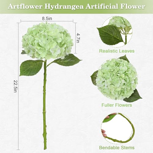Artflower 4Pcs Real Touch Hydrangea Artificial Flowers, 22.5'' Light Green Full Latex Faux Hydrangea Flowers for Home Floral Arrangements Wedding Bouquets Kitchen Table Centerpiece Decorations - color: Light Green, size: 4 Pcs