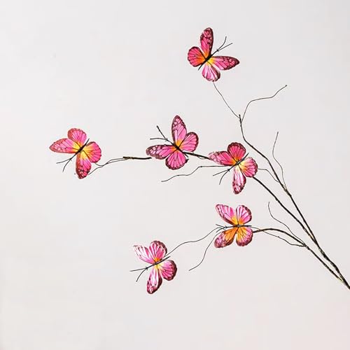 Artificial Butterfly Branche, Simulation Branch Stems with Fake Butterfly Floral Arrangement for Vase Filling Home Office Party Decoration (red) - color: Red