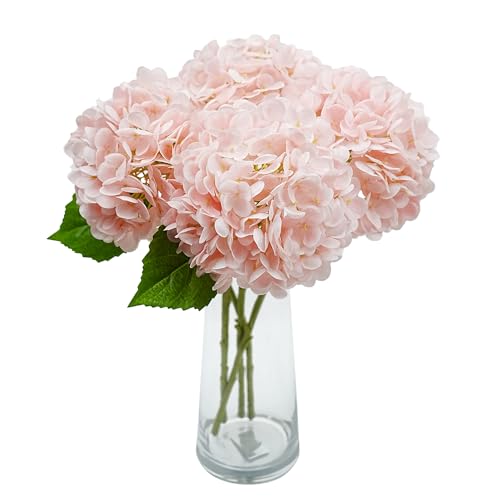 Jahe 4 Pcs Hydrangea Artificial Flowers, 20'' Tall Large Bloom Faux Hydrangea Flowers,Real Touch Fake Flowers, Bouquet Home Wedding Party Decor, DIY Floral Arrangement,Light Pink - color: Light Pink