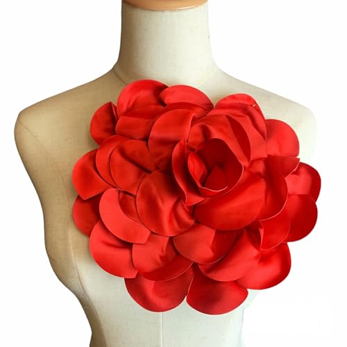 Heyiwell Large Satin Fabric flower for Brooch Pin Wedding Party Dance Dress Suit Clothes Head Hair Accessories DIY Decor 9.45"Inch - color: Red