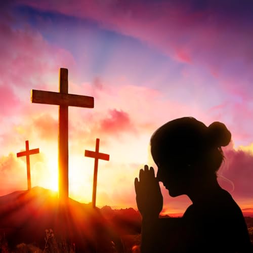 Jesus Christ Cross Backdrop Three Crosses On Mountain Sunrise Sunset Photography Background Jesus Crucifixion Resurrection Backdrop Sepulcher Lord Pray Christmas Easter Church Backdrops 5x3ft - color: Red_Blue, size: 5x3ft