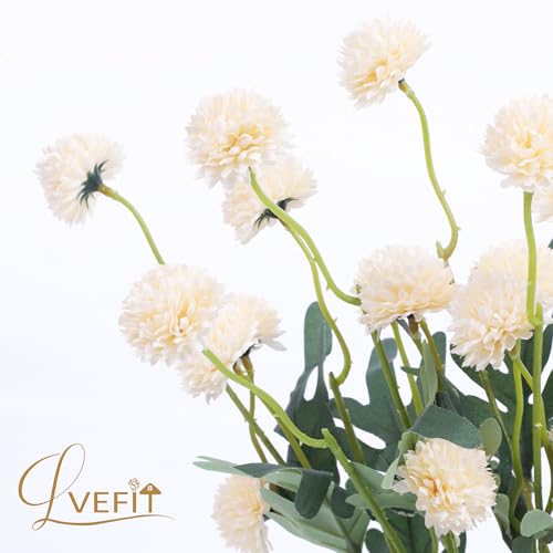 LVEFIT 10 Pcs Champagne Kiku Flower Fake Mums Long Stem Flowers,Faux Kiku Flower Bulk,Silk Flowers Mini Chrysanthemum Floral Arrangements,Artificial Flowers Chrysanth Mini Fake Flower - color: Champagne