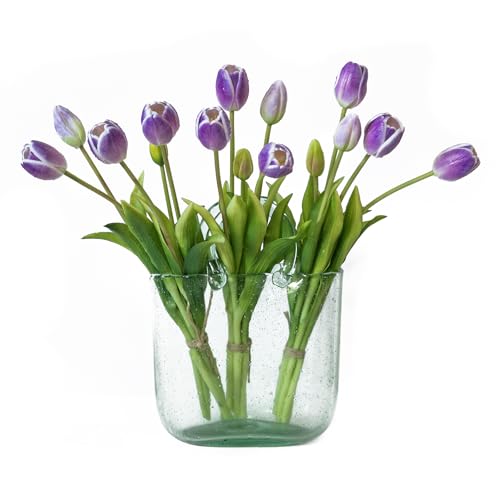 DUYONE 15Pcs Artificial Tulips Flowers, Soft Touch Realistic Latex Tulips Bouquet for Home Office Wedding Party Garden Decor, Fake Flowers for Centerpieces Dining Table Living Room Spring-B Amethyst - color: B Style-15pcs Amethyst (No Vase)