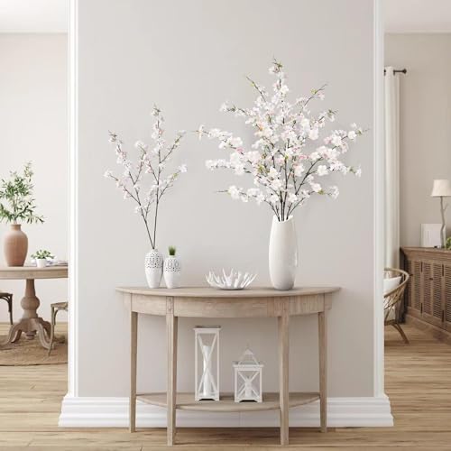 Sggvecsy Artificial Cherry Blossom Flowers 4 Pcs Faux Cherry Blossom Stems Faux Silk Cherry Blossom Branches 43’’ Fake Flowers Long Stems for Vase Arrangements Home Wedding Table Decor (Light Pink) - color: Light Pink