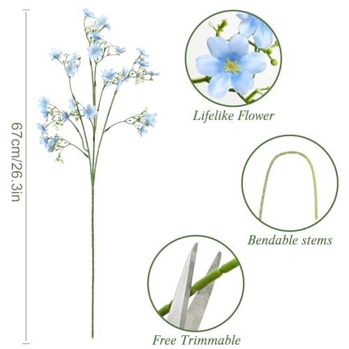Artificial Flowers 8PCS Silk Flowers with Long Stems, Fake Flowers Bulk Fake Babys Breath, Royal Blue Flowers for Tall Vase Outdoor Garden Wedding Party Home Table (Light Blue, 8PCS) - color: Light Blue