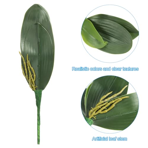 PATIKIL Orchid Leaves 11.81 Inch, 3 Pcs Small Artificial Faux Phalaenopsis Foliage Real Latex Touch Green Plant 5 Leaves with Stems for Home Flowers Pot Decor, Green
