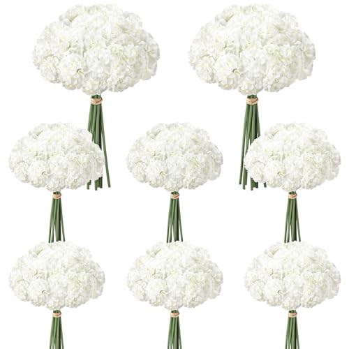 72 Pcs White Hydrangea Artificial Flowers, Round Floral Bouquet for Home Decor, Wedding, Party, and Seasonal Decoration, Realistic Fake Flowers for Centerpieces, Aisle, Table Arrangements - color: White