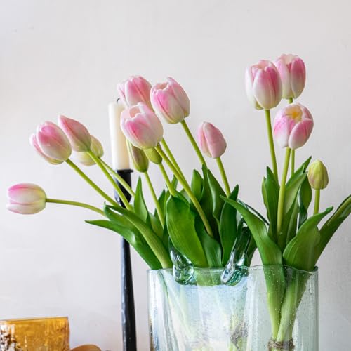 Artificial Tulips Flowers,Soft Touch Latex Bouquet, Fake Tulips,Spring Wedding Home Room Table Centerpiece Decor - color: 15pcs Peach Pink(no Vase)