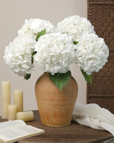 5pcs White Hydrangea Artificial Flowers Real Touch Latex Large Fake Hydrangeas 21in Lifelike Full Dried Faux Hydrangea Flowers for Home Decor Wedding Party Arrangements - color: White, size: 5Pcs