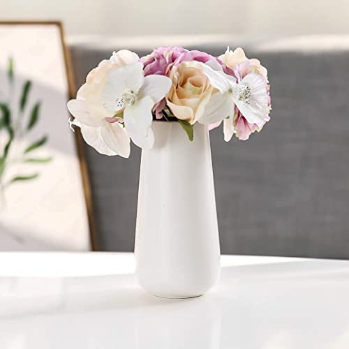 D'vine Dev 8 Inch Ceramic Flower Vase Matte Finishing, Minimalist Design for Home Décor, Bedroom, Living Room, Centerpieces, Office, White, VS-XH-D-1 - color: White, size: 8 Inch