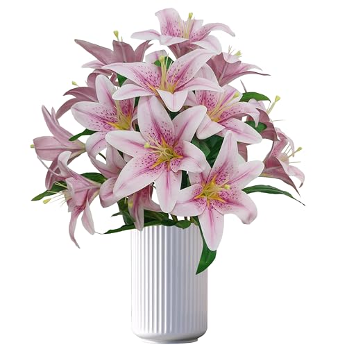 Artificial Purple Lilies Flowers,10Pcs Faux Lily Flower,20''Tiger Lily Branch with 2 Full Blooms , Faux Fake Lilies Plants for Wedding Bouquet Home Party Indoor Floral Arrangements (10, purple) - color: Purple