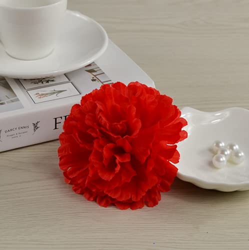 Rikyo 50 Artificial Silk Carnation Flower Head with Stems Set,Vase Fillers, for Home Bridal Wedding Party Birthday Cake Ornaments,Handmade Wrist Corsage,3" Multiple Petals Heads with 8" Stems (Red) - color: Red