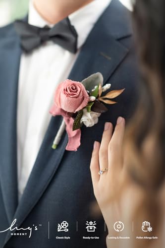 Ling's moment Wedding Artificial Flowers Package, Bridal Bouquet, Bridesmaid Bouquets, Boutonniere for Men, Rose Petals.Dusty Rose Muave - color: Pk-dusty Rose Muave