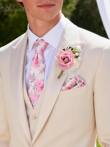 Serwalin 6 Pcs Pink Boutonniere for Men, Groom Groomsmen Best Man Guest Boutonnieres，Artificial Flowers Silk Rose for Wedding Prom Ceremony Anniversary Party Homecoming - color: Pink, size: Boutonniere 6pcs