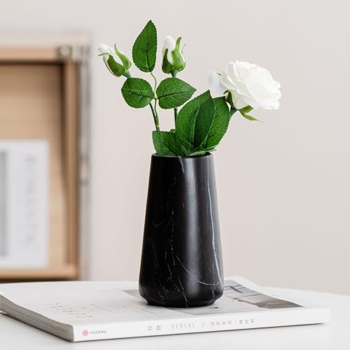 Marble Black Vase - Black Flower vase, 6" Small Simple Modern Ceramic Vases for Flower/Pampas Grass, Minimalist Farmhouse Boho Vase for Centerpieces, Home Decor, Bathroom Decor - color: Marble Black, size: Small