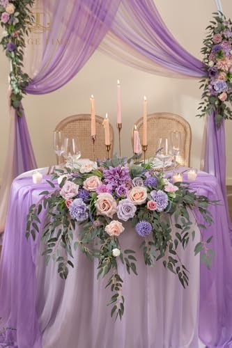 TINGE TIME Artificial Sweetheart Flower Swag with Tablecloth and Table Runner, Pack of 3 Floral Arrangement for Wedding Sweetheart Table Centerpiece Decoration (Violet & Misty Rose) - color: Violet&mistyrose