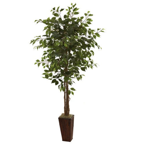 Nearly Natural 5931 6ft. Ficus Tree with Bamboo Planter,Green