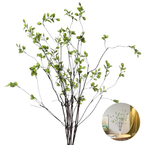 8 Pcs Artificial Ficus Branches 37.8 Inches Long Fake Greenery Stems for Vase Faux Eucalyptus Stems with Leaves, Realistic Green Leaves Branches for Home Decor Office Desk Decoration - color: Green