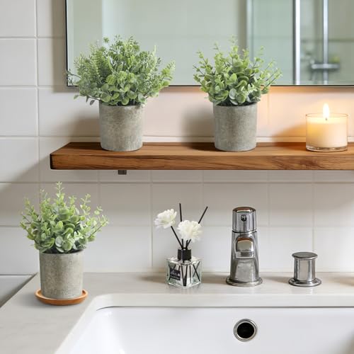 3 Pack Mini Potted Fake Plants Artificial Plastic Indoor Eucalyptus Plants for Home, Office, Desk, Bathroom, Coffee Table & Shelf (Light Green) - color: Light Green