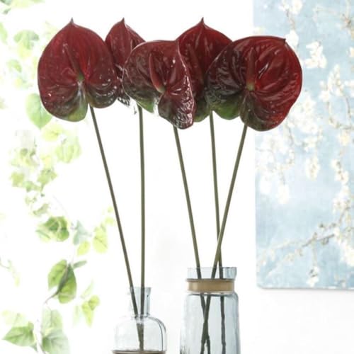 Corkwaw 8 Pcs 23-5/8 inch Artificial Anthurium Flowers Real Touch Fake Flower for Table Centerpieces Arrangement and Bridal Wedding Festival Decor Flower Arrangement (Deep Red) - color: Deep Red