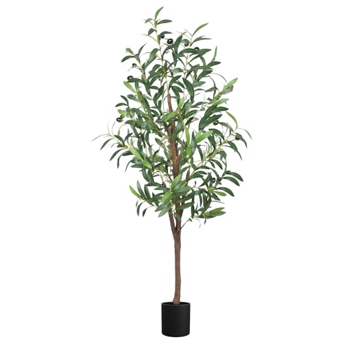 Artificial Olive Tree, 4FT Tall Faux Olive Trees 48in Outdoor Fake Potted Silk Plant with Trunk and Realistic 436 Leaves and 16 Fruits for Modern Office Home Decor（1pack） - color: 1pack, size: 4ft