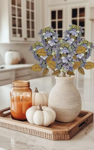 GnFlus Fake Fall Flowers Artificial Silk Dried Hydrangea with Seed Artificial Fall Flowers Dried Florals Bouquet Autumn Decorations for Office and Home (4 PCS) (Blue) - color: Hydrangea - Blue