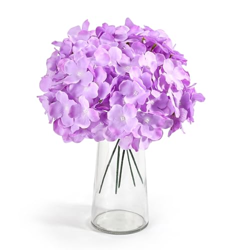 Auihiay 64pcs Hydrangea Artificial Flowers, Purple Artificial Hydrangea Flowers, Silk Hydrangea Heads with Stems for Garden, Home Party Baby Shower DIY Wedding Centerpiece (Purple) - color: Purple