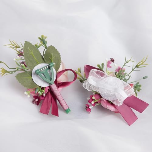 Alizeal 2Pcs of Wrist Corsage and Boutonniere Set, Artificial Flowers Accessories Suit Decor for Wedding Prom Party Homecoming Ceremony, Light Pink+Coral - color: 701-light Pink+coral