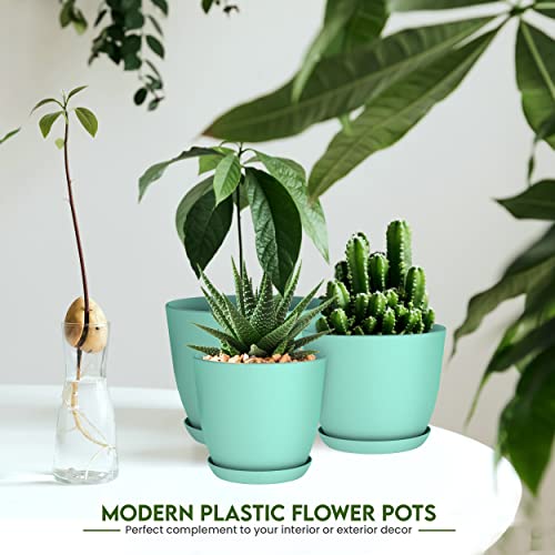 Utopia Home - Plant Pots Indoor with Drainage - 7/6.6/6/5.3/4.8 Inches Flower Pots for Indoor Planter - 5 Pack Plastic Planters - Ideal for Stocking Stuffers or Home Christmas Decorations - Aqua - color: Aqua, size: Pack of 5