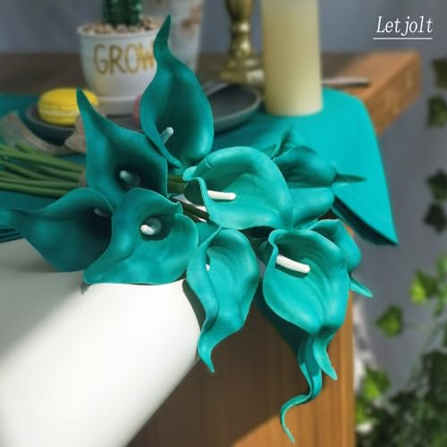 Letjolt Artificial Calla Lily Flowers 12Pcs, Teal Blue | Wedding Bouquet Flower, Home Decoration, Faux Calla Lilies - color: Teal Blue