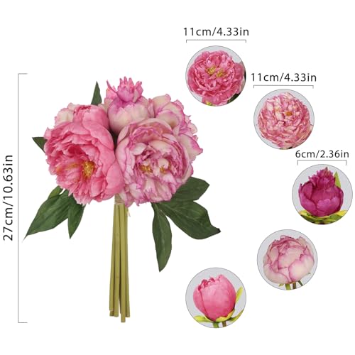 Dark Pink Peonies Silk Flowers 2 Bouquets Fake Peonies 14 Heads Faux Peony Flowers with Stems for Wedding Decoration Bride Bouquet Faux Flowers Crafts Floral Arrangement (Dark Pink) - color: Dark Pink