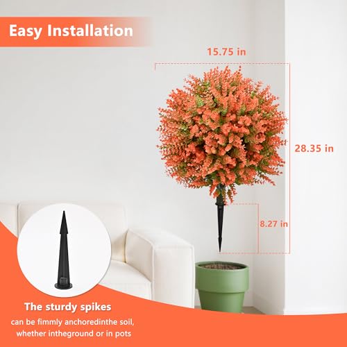 28" Artificial Boxwood Topiary Tree, UV Resistant Fall-Themed Faux Topiary for Outdoors & Indoors, Realistic Topiary Bush for Porch,Front Door, Patio,Thanksgiving & Seasonal Home Decor - color: Autumn Eucalyptus Topiary